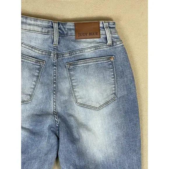Judy Blue Jeans Womens 3/26 Blue Boyfriend Fit Distressed Mid Rise Stretch Denim - Picture 11 of 13